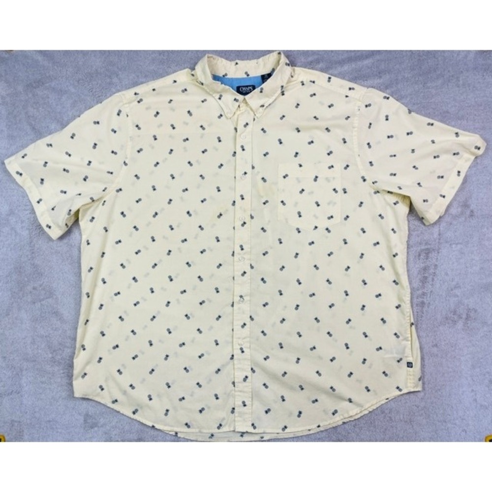 Chaps Men's 4XB Cream Yellow Pineapple Print Short Sleeve Button Down Shirt Big